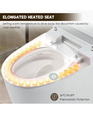 Heated Smart Bathroom Fixture Seat With Soft-Close Cover, Night Light, Foot Sensor Flush, Power Outage Flush