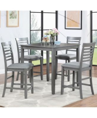 5-Piece Grey Counter Height Kitchen Dining Set with Square Wood Table and 4 Upholstered Chairs