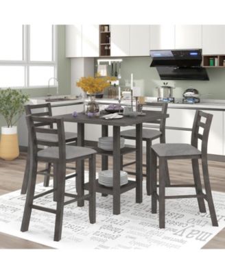 TREXM 5-Piece Counter Height Dining Set with Espresso Wood Table Padded Chairs and Storage Shelving