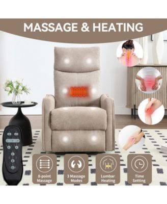 Heat Massage Manual Recliner Chair with Rocker and Swivel in Fabric for Living Room