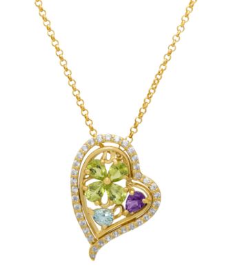 Multi-Stone (1.27 ct. t.w.) Heart Pendant Necklace in 14k Gold Over Sterling Silver