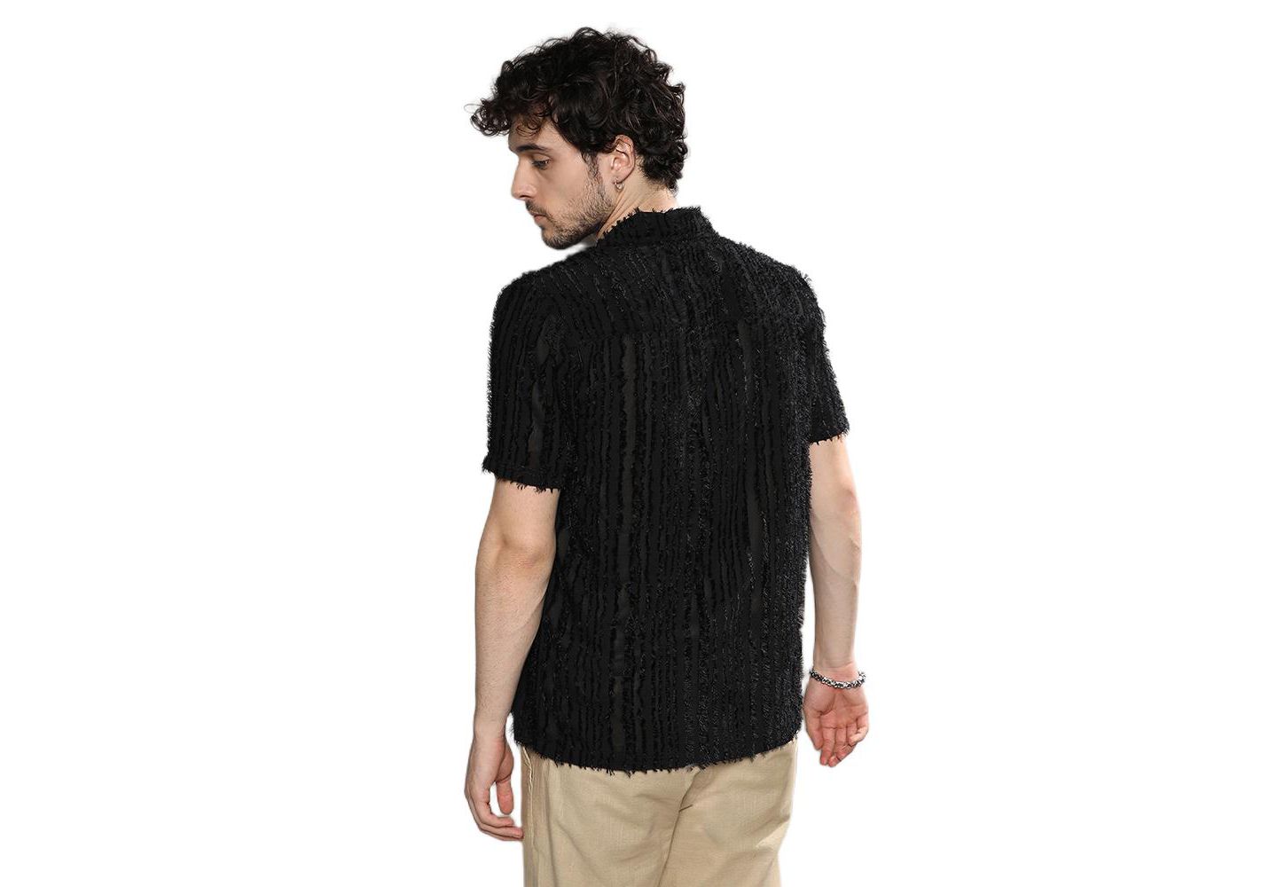 Мужская рубашка Cahoot Campus Sutra Jet Black Fleece Striped, цвет: Чёрный — фото 2