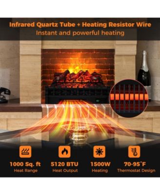 26 Inch Electric Fireplace Heater with Remote Control and Realistic Lemonwood Ember Bed-Black