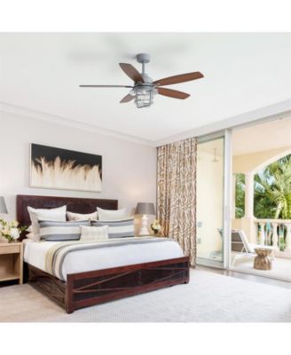 52-inch Gray Wood Grain Farmhouse Indoor 5-Blade Ceiling Fans with Light Kit and Remote Control