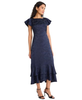 Women's Ruffle Boat Neck Midi Dress