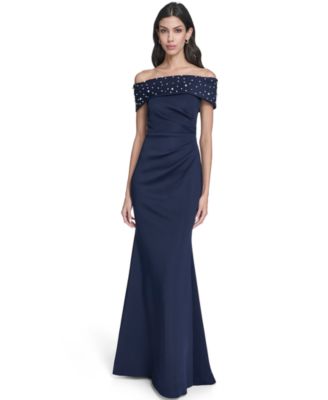 Women's Off-The-Shoulder Faux-Pearl-Embellished Evening Gown