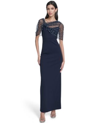 Eliza J - Women's Spaghetti Strap Beaded Twist Overlay Gown