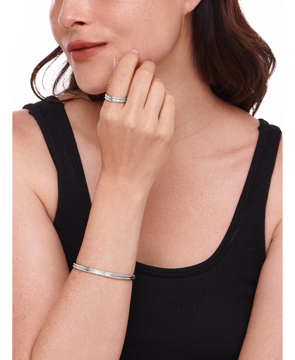 Devata Lined Band Ring in Rhodium Plated Sterling Silver