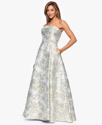Women's Long Strapless Brocade Dress