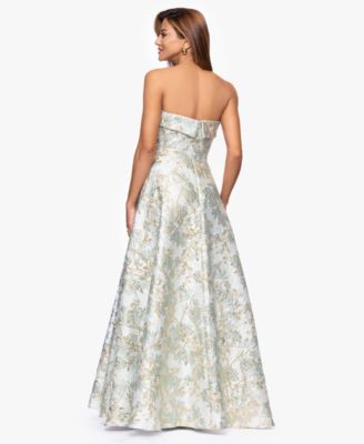 Women's Long Strapless Brocade Dress