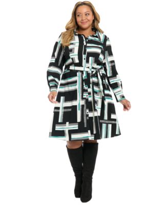 London Times - Plus Size Long-Sleeve Shirtdress