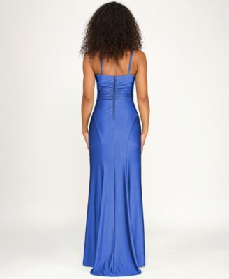 Juniors' V-Neck Front-Slit Sleeveless Gown