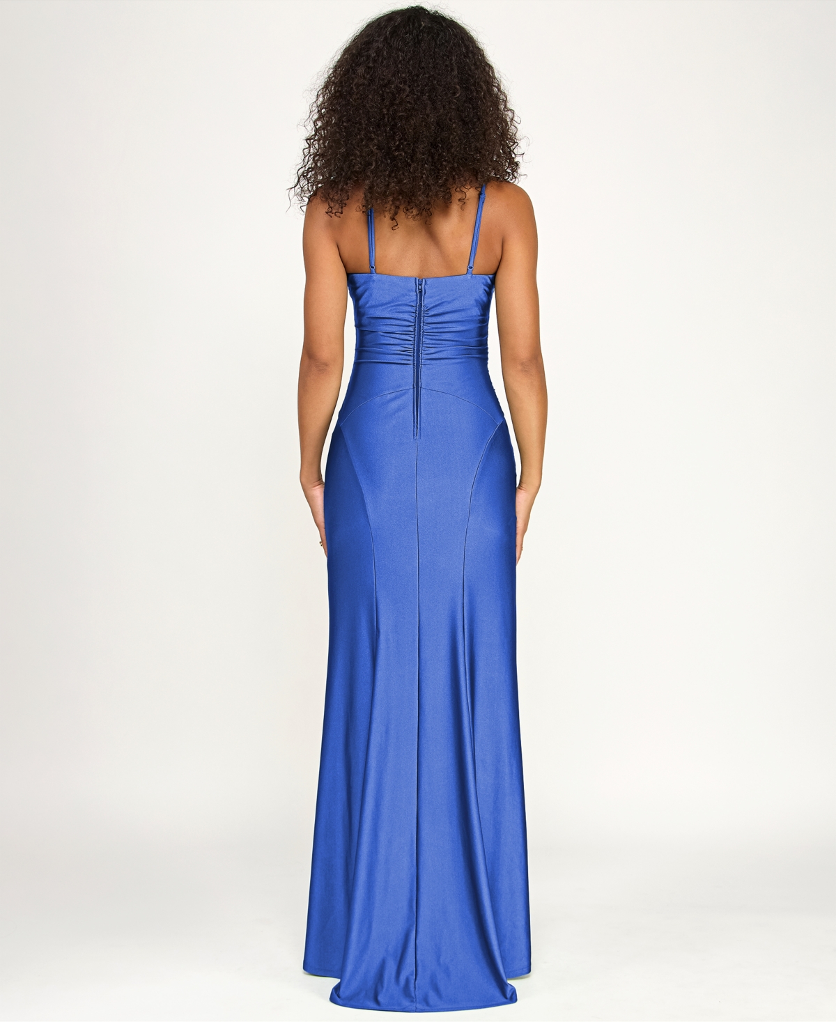Emerald Sundae Juniors' V-neck Front-slit Sleeveless Gown In Blue