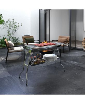 Portable Folding Charcoal BBQ Grill with Pan Storage Shelf Hooks