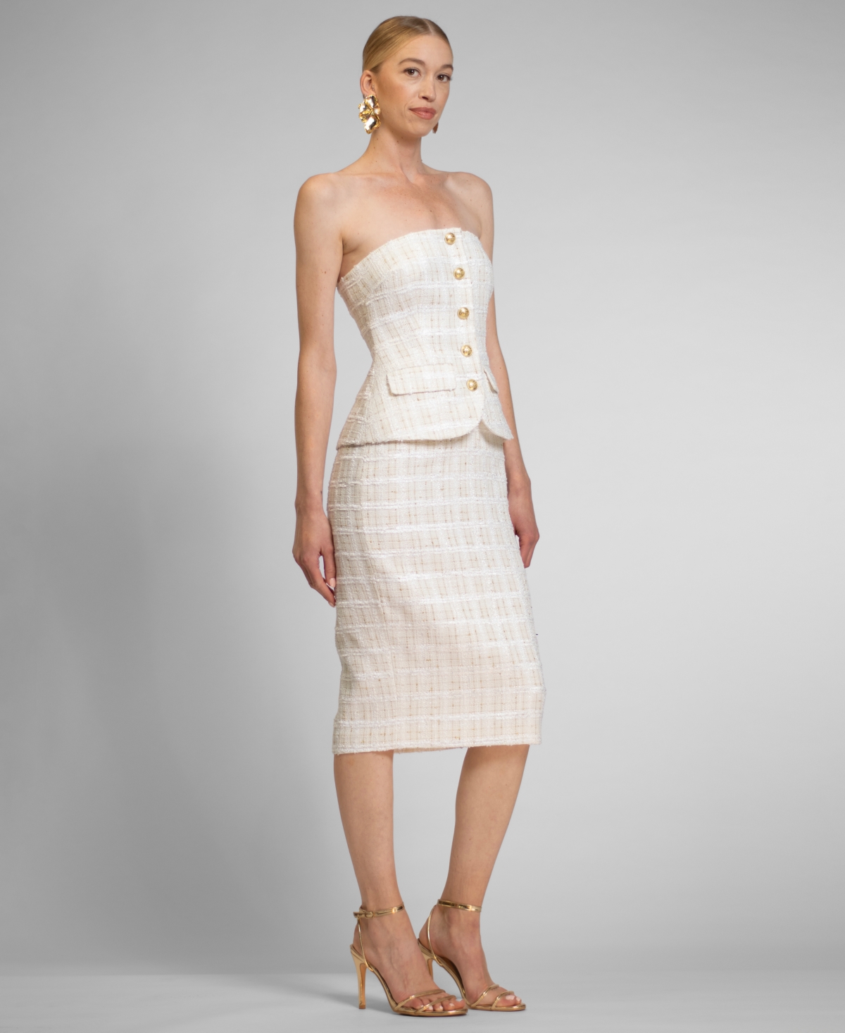 Rachel Rachel Roy Women's Ellison Strapless Tweed Midi Dress In Neutral