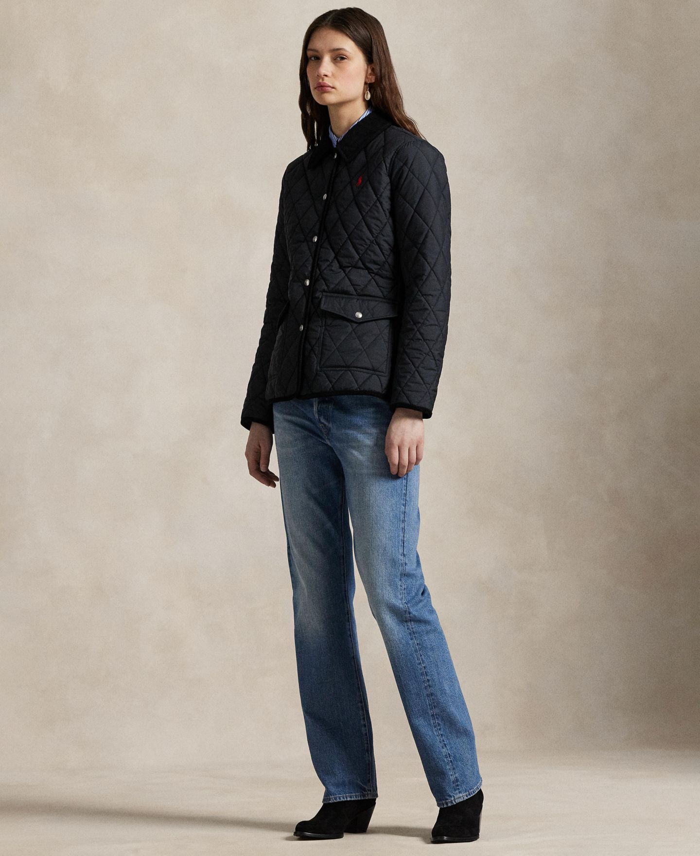 Женская куртка Polo Ralph Lauren Corduroy-Trim Quilted Barn, цвет: Чёрный — фото 2