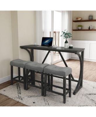 Industrial 4-Piece Bar Table Set with Power Outlet and Chairs