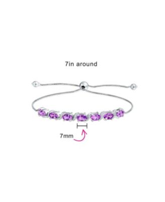 Lavender Purple Natural Amethyst Zircon Accent Bolo Tennis Bracelet Sterling Silver Adjustable 7-8 Inch