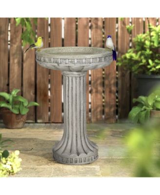24 Inch Height Outdoor Bird Bath - Fibre Reinforced Concrete Large Bird Bath Stylish with Modern Pedestal for Garden, Patio