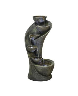 23.6" Outdoor Water Fountain with LED Lights - 6-Tier Cascading Bowl Fountain, Curved Design Indoor/Outdoor Waterfall Feature for Garden