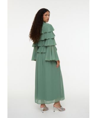 Women's Modest Ruffle Chiffon Dress Maxi With Designer Sleeve