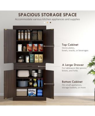 71" Kitchen Pantry Storage Cabinet with 4 Doors, Drawer,