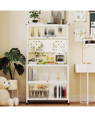 5 Tier Kitchen Bakers Rack Flip Door Cabinets Pegboard & Hooks