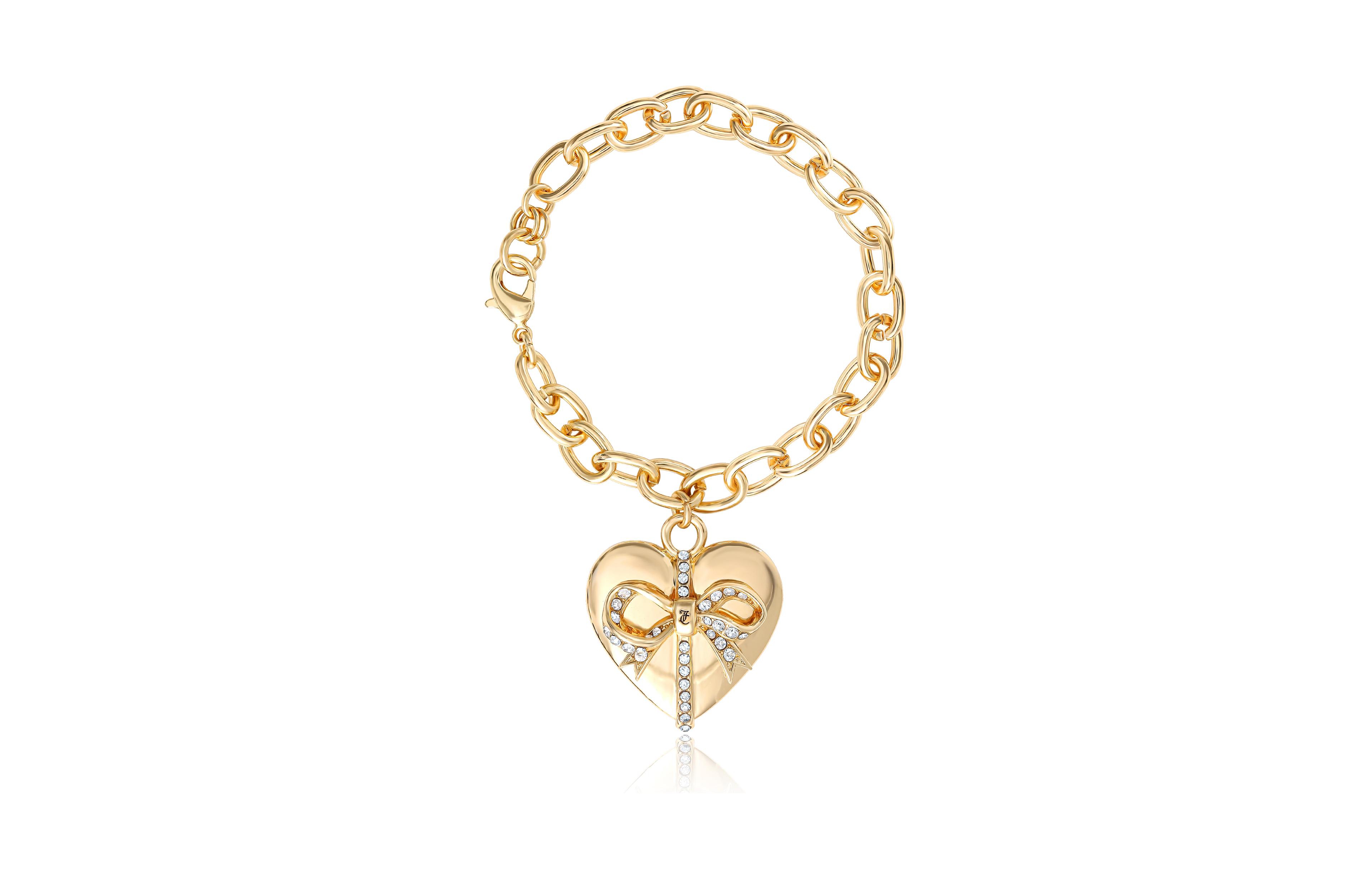 Juicy Couture Heart Bow Drop Bracelet, Gold Tone Pave