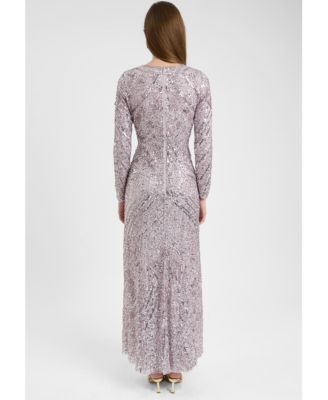 Women's Modest Embellished Allover Sequin Beaded Dress Maxi