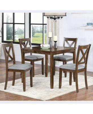 5-Piece Walnut Wood Dining Set with Table and 4 Chairs