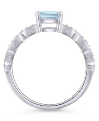 Aquamarine (1-3/8 ct. t.w.) and White Diamond (1/20 ct. t.w.) Ring in 10k White Gold 