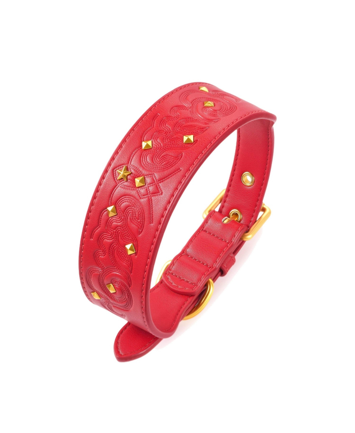 Blueberry Pet Silver-Powered Freshness Microfiber Suede Dog Collar – Embossed Classic Pattern with Bronze Studs