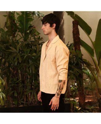 Men's Buff Beige Quad-Tactile Oversized Shirt.