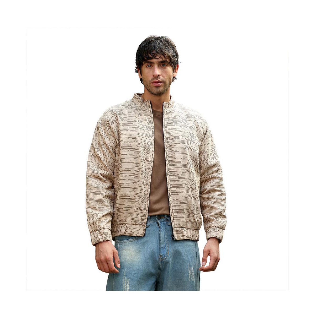 Campus Sutra Men's Khaki Brown Lined-Jacquard Bomber Jacket