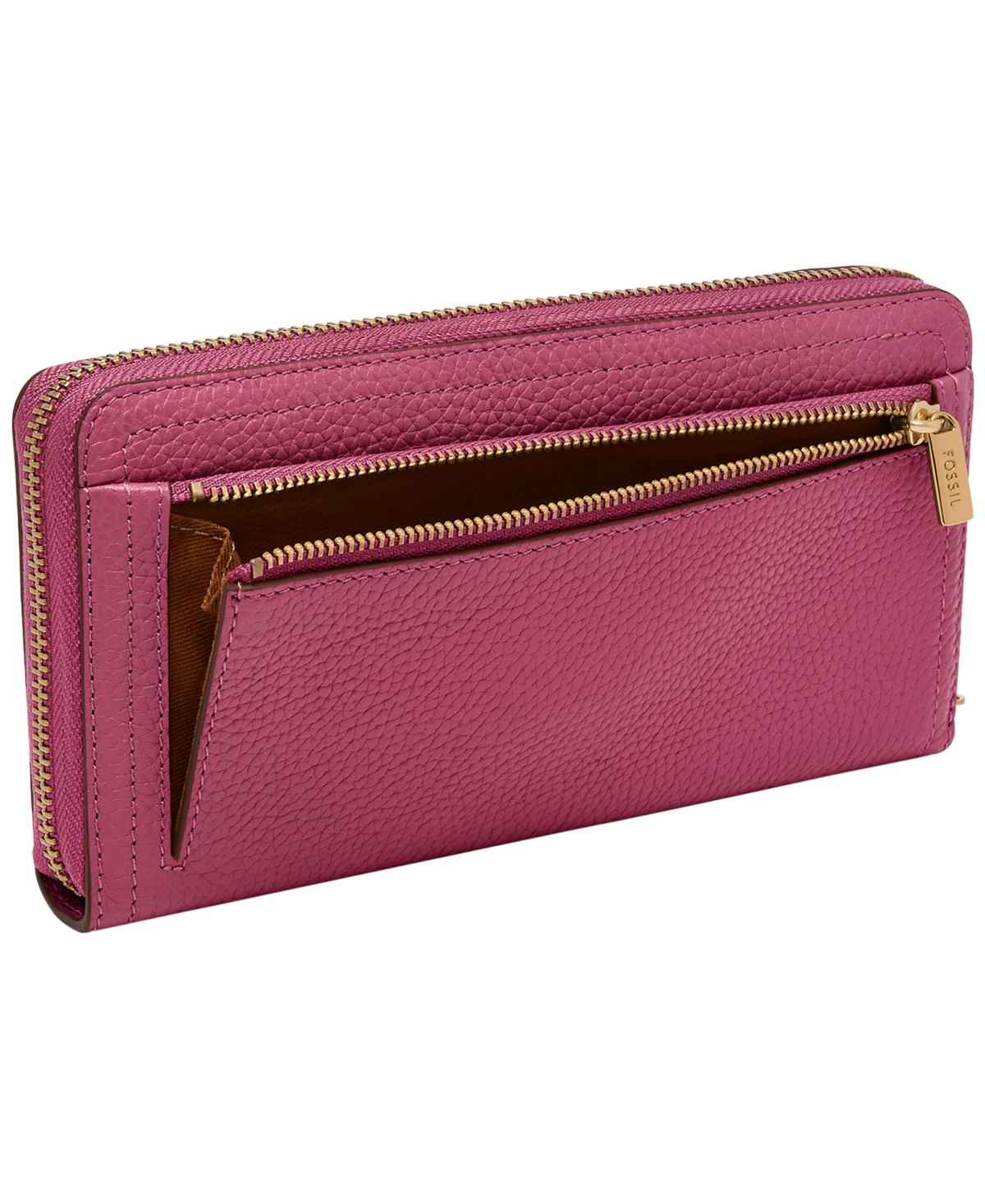 Fossil Logan Leather Zip Around Clutch Wallet In Pink