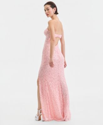 Juniors' Faux-Pearl Sequined Gown