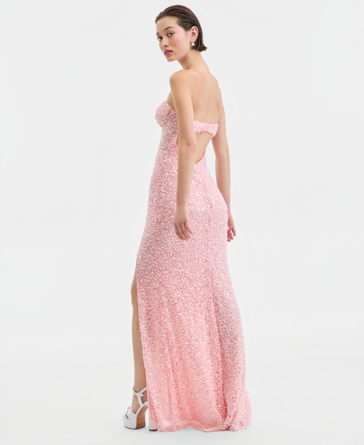 City Studios Juniors' Faux-Pearl Sequined Gown, Created for Macy's