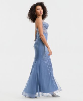 Juniors' Rhinestone-Embellished Lace-Up Gown