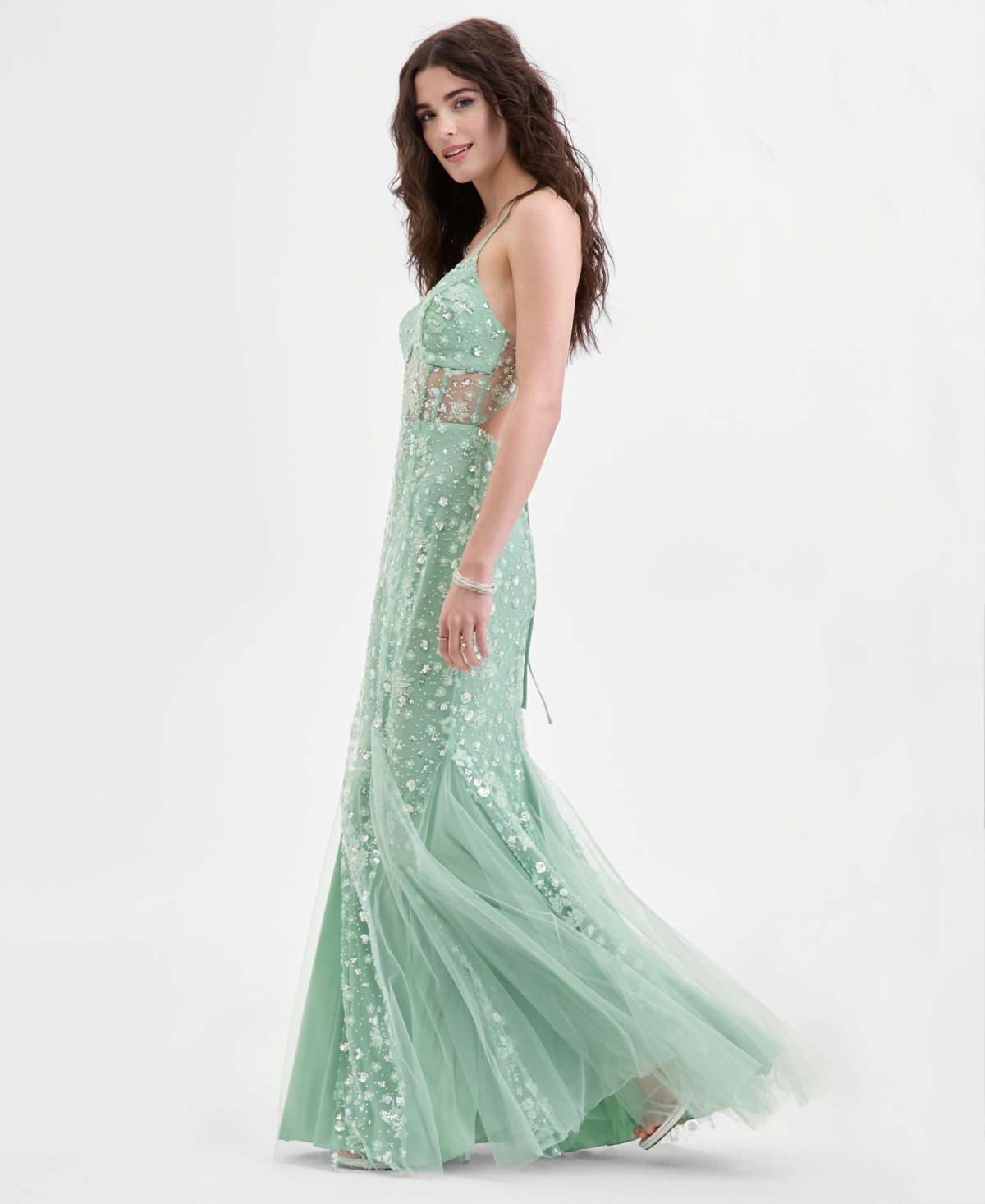 Say Yes Juniors' Embellished Mermaid Sequin Gown