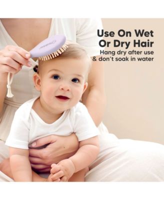 Baby Hair Brush and Comb Set, Oval Wooden Baby Brush Set for Newborns, Infant, Toddler Grooming Kit