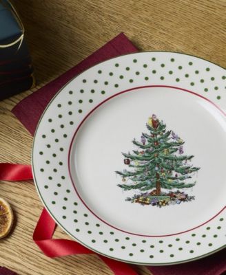 Christmas Tree Polka Dot Dessert Plates, Set of 4