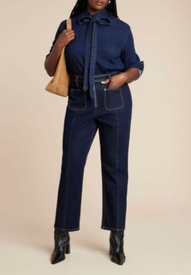Women's Plus Size Denim Top With Bow Tie