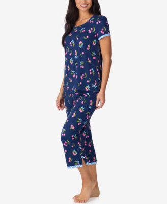 Women's Cropped Short-Sleeve Pajama Top and Pants, 2-Piece Set