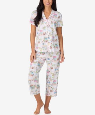 Women's Cropped Notch Collar Pajama Top and Pants, 2-Piece Set