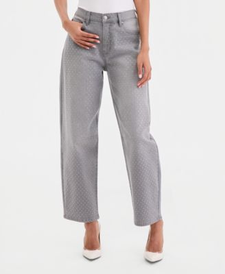 Women's High-Rise Rhinestone Barrel-Leg Jeans, Macy's Exclusive