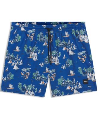 Men's All-Over Print Logo-Badge Swim Shorts