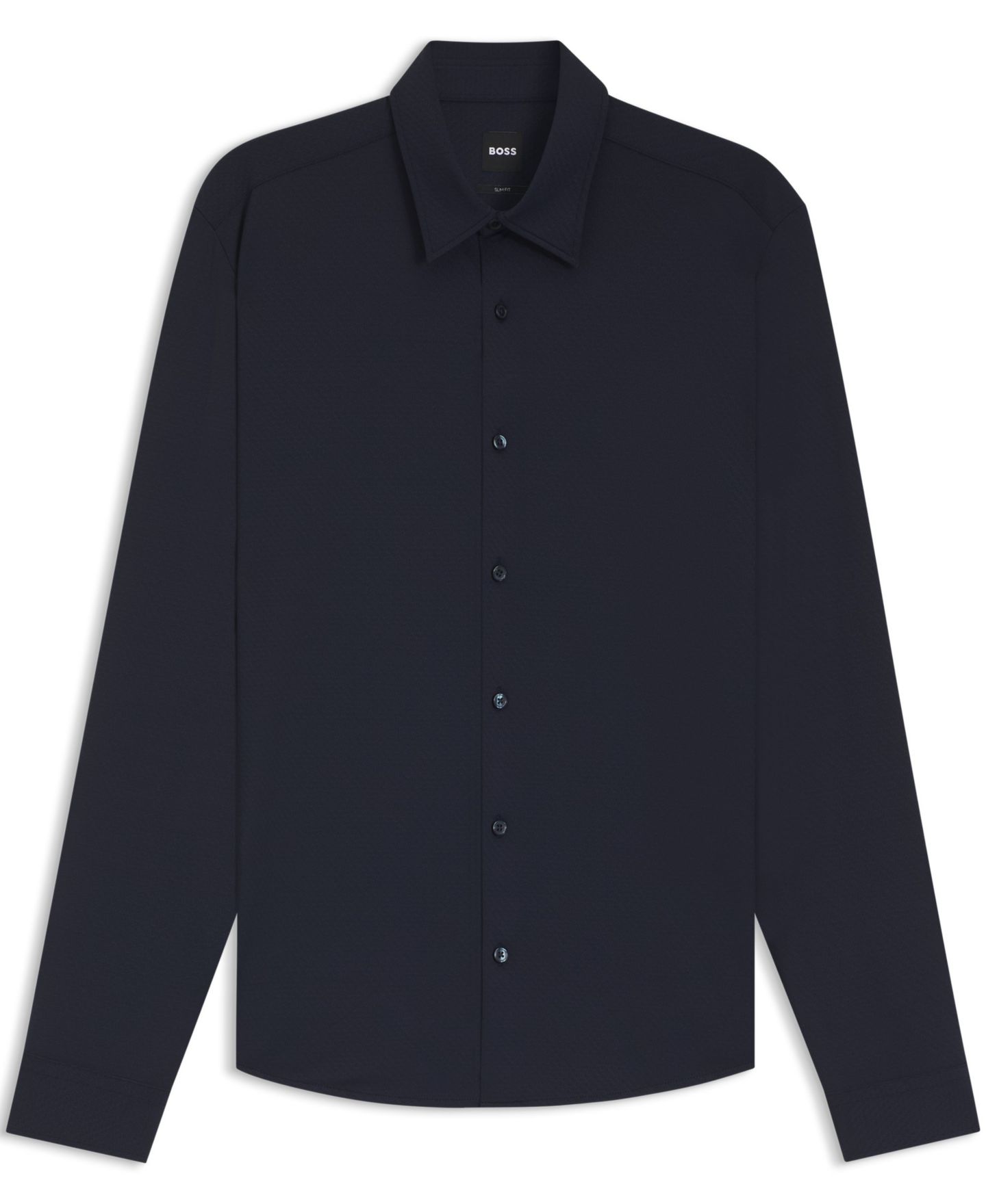 Мужская рубашка Hugo Boss Performance-Stretch Structured Jersey Slim-Fit Dress Shirt, цвет: Тёмный синий — фото 3
