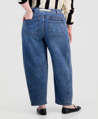 Trendy Plus Size Tie-Waist Barrel Jeans