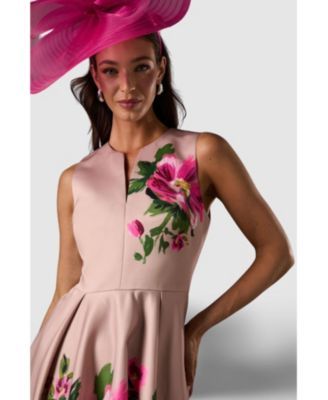 Women's Notch Neck Placement Print Midi Dress