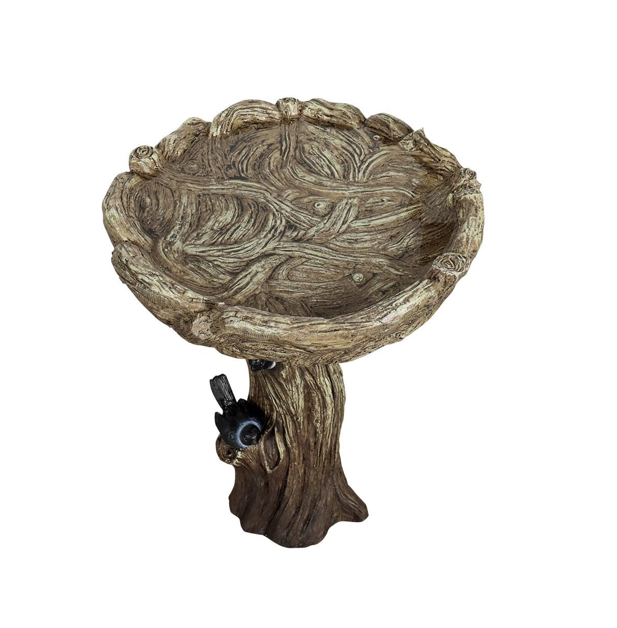 SunJet 23 Inch High Wood-Look Concrete Bird Bath with Decorative Faux Bird – Birdbath Rustic & Long-Lasting Design, Enhances Garden